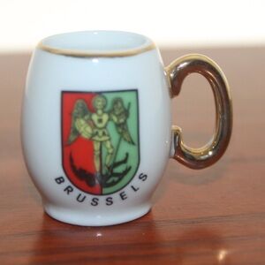 Vintage Souvenir Mini Mug of Brussels Coat of Arms 1.75”x.75”
